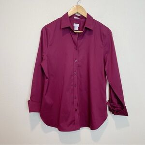 NEW Chico’s Long Sleeve No Iron Stretch Button Down Shirt Size 1/US M Burgundy